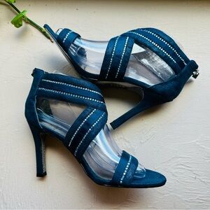 Adrianna Papell Blue Rhinestone Strappy Open Toe Pump High Heel Shoes Womens 7.5